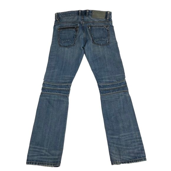 Cult Of Individuality Jeans Men 32x34 Blue Ribbed Stacked Rebel Cycle Distressed - Picture 10 of 10